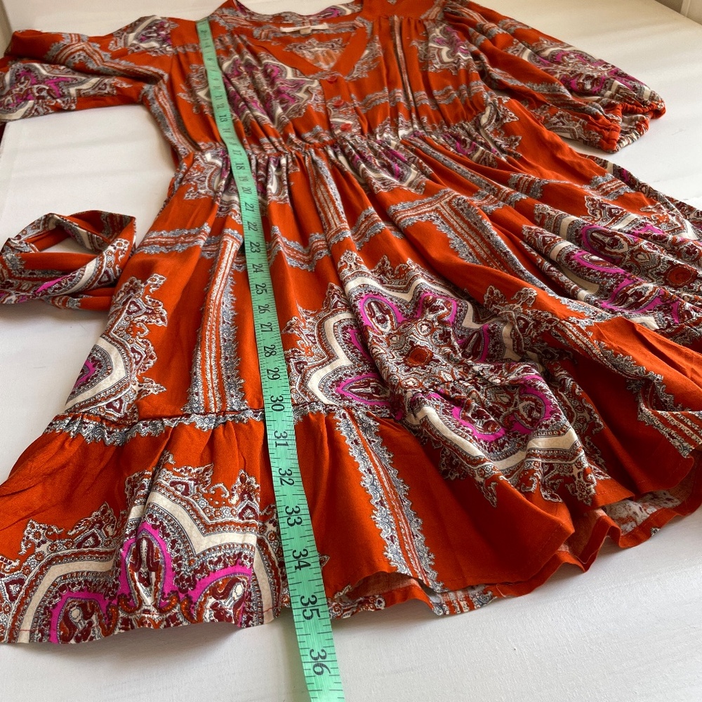 Porridge Anthropologie Boho Paisley Mini Dress S Tie Waist Festival Hippie Indie - Picture 13 of 13
